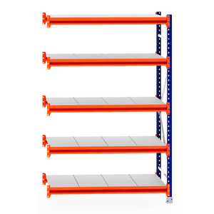 RackZone Longspan Shelving Extender, 600mm deep, steel panels, blue/orange frame.