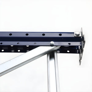 Close-up of RackZone Longspan Shelving Extender with steel panels and bolts.
