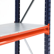 Close-up of RackZone Longspan Shelving Extender with steel panels, 800mm depth.