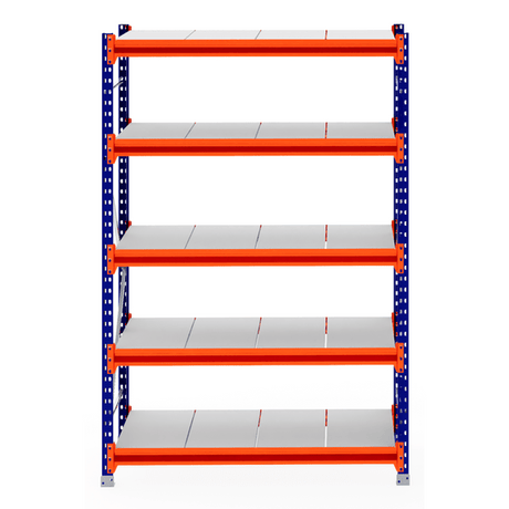 RackZone Longspan Shelving Starter, 800mm Steel Panels, orange/blue frame, front view.