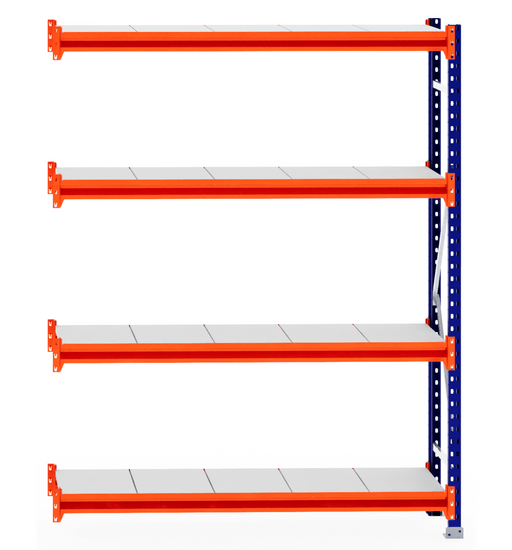 RackZone Longspan Shelving Extender, 400mm depth, steel panels, orange beams.