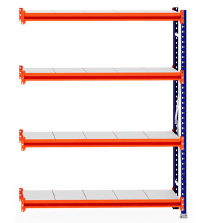 RackZone Longspan Shelving Extender, 400mm depth, steel panels, orange beams.
