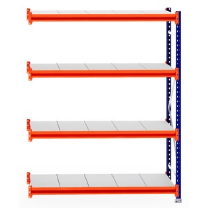 RackZone Longspan 600mm Extender with orange beams and white steel shelves.