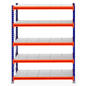 RackZone Longspan Shelving Starter, 5-tier, steel panels, blue frame, 800mm depth.