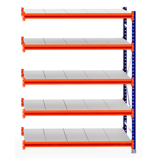 RackZone Longspan Shelving Extender, 800mm steel panels, orange beams.