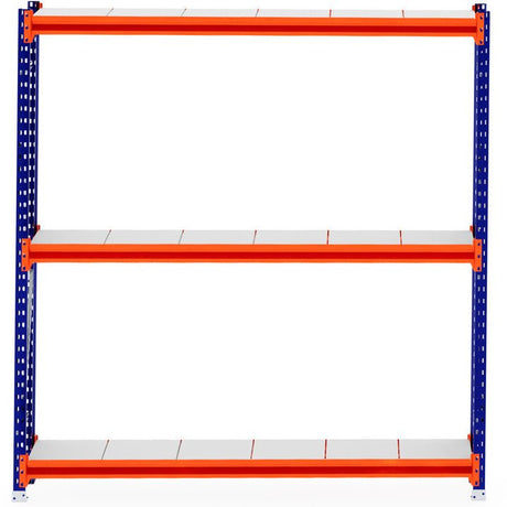RackZone Longspan Shelving Starter, 400mm steel panels with orange beams.