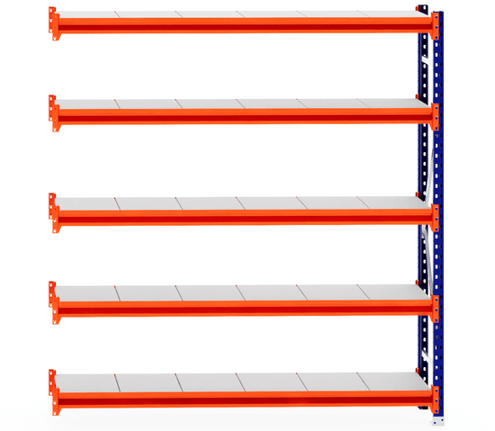 RackZone Longspan Shelving Extender with 400mm steel shelves and orange beams.
