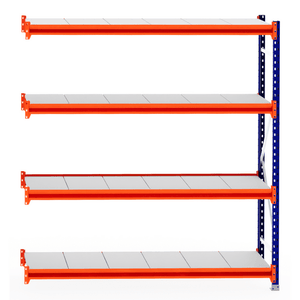 RackZone Longspan Shelving Extender, 600mm deep, steel shelves, orange beams.