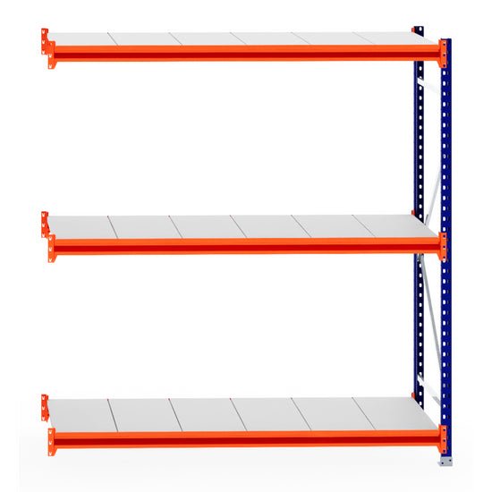 RackZone Longspan 800mm Steel Shelving Extender with orange beams, white shelves.