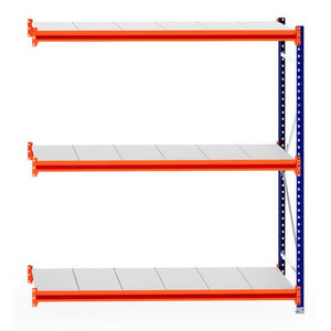 RackZone Longspan 800mm Steel Shelving Extender with orange beams, white shelves.