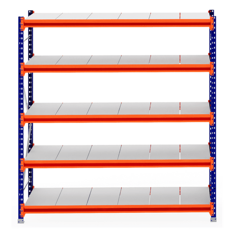 RackZone Longspan Shelving Starter, 800mm deep, steel panels, blue/orange frame.
