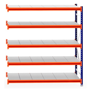 RackZone Longspan Shelving Extender, 800mm deep steel panels, orange beams.