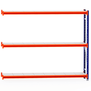 RackZone Longspan Shelving Extender, 400mm steel panels, orange beams.
