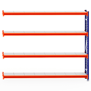 RackZone Longspan Shelving Extender, 400mm steel shelves, orange beams.