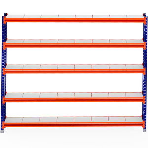 RackZone Longspan Shelving 400mm Steel Panels - Starter, orange/blue, 5 tiers.