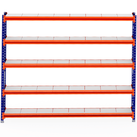 RackZone Longspan Shelving 400mm Steel Panels - Starter, orange/blue, 5 tiers.