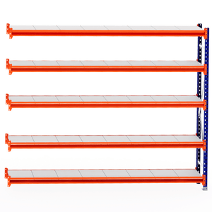 RackZone Longspan Shelving Extender, 400mm steel shelves, orange beams.
