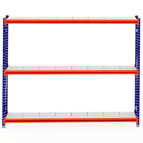 RackZone Longspan Shelving 600mm, steel panels, starter unit, four tiers.