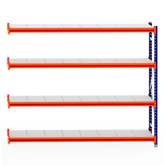RackZone Longspan Shelving Extender, 600mm steel panels, orange beams.