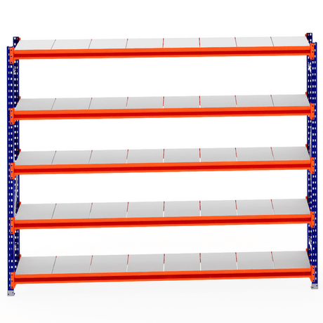 RackZone Longspan Shelving Starter, 600mm depth, steel panels, blue/orange.