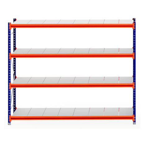RackZone Longspan Shelving, 800mm deep, steel panels, four shelves.