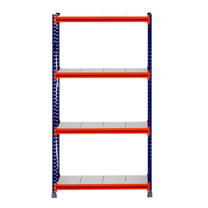 RackZone Longspan 400mm Shelving Starter with blue frame and orange steel panels.