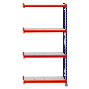 RackZone Longspan Extender, 4-tier steel shelving, 400mm depth, gray/orange.