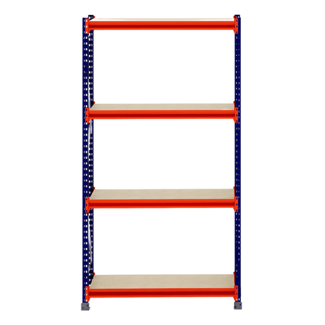 RackZone Longspan Shelving with 4 steel shelves, blue and orange frame.