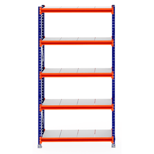 RackZone Longspan Shelving Starter, 600mm deep, steel panels, blue & orange.