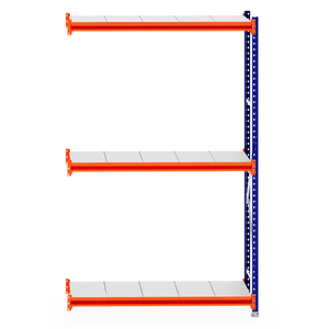 RackZone Longspan Shelving Extender, 400mm steel panels, orange beams.