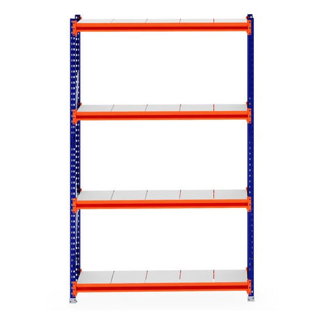 RackZone Longspan Shelf, 5-tier, steel, 400mm deep, orange & blue frame.