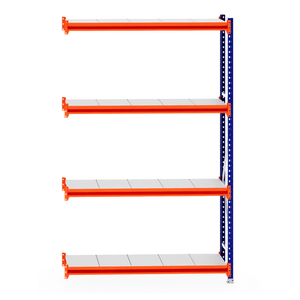 RackZone Longspan Shelving Extender, 400mm depth, steel panels, orange beams.