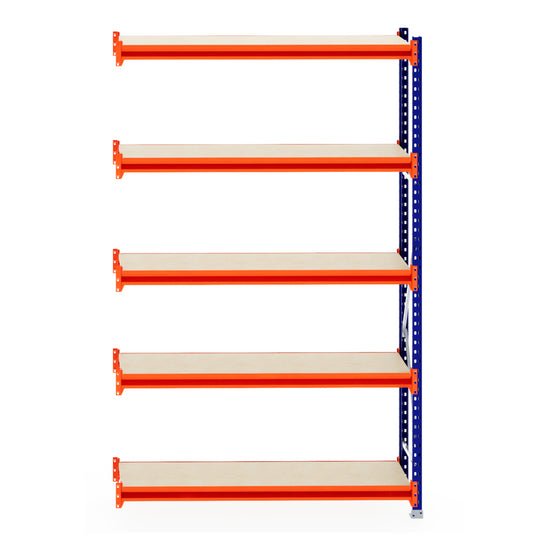 RackZone Longspan 400mm Extender with steel shelves and orange supports.