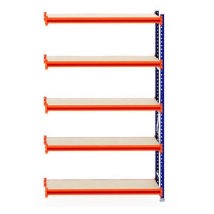 RackZone Longspan 400mm Extender with steel shelves and orange supports.