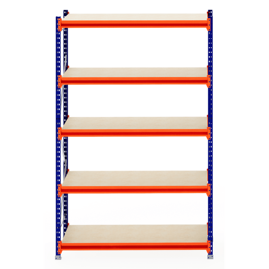 RackZone Longspan Shelving with six empty steel shelves for storage.