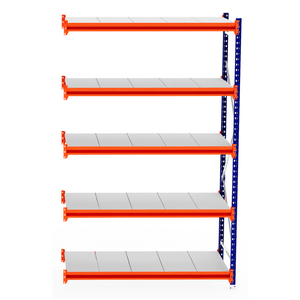 RackZone Longspan 800mm Steel Shelving Extender, orange beams, blue frame.