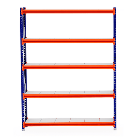 RackZone Longspan Shelving Starter, 400mm steel panels, blue frame, orange supports.