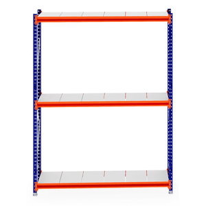 RackZone Longspan Shelving Starter, 600mm steel panels, orange-blue frame.