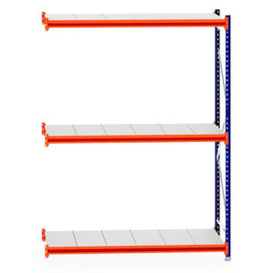 RackZone Longspan Shelving 600mm Steel Extender with blue and orange frame.