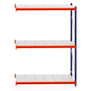 RackZone Longspan Shelving Extender, 800mm deep steel panels, blue & orange.