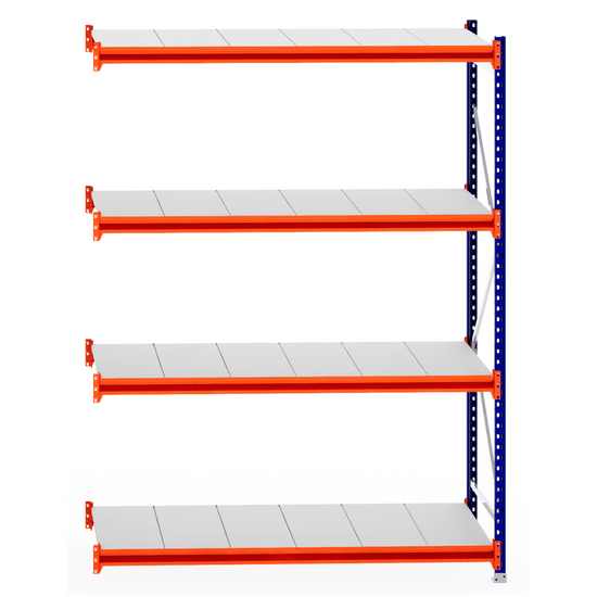 RackZone Longspan Extender with steel panels, 800mm deep shelving unit.