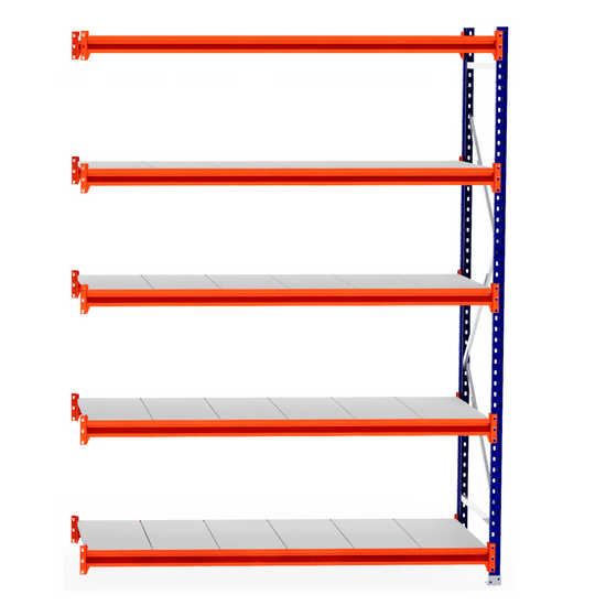 RackZone Longspan Extender, 800mm deep with steel shelves and orange beams.