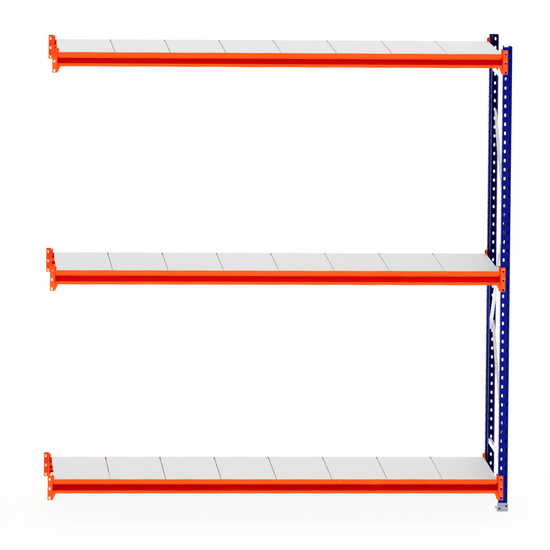 RackZone Longspan Shelving 400mm Depth Steel Panels Extender, orange & white.