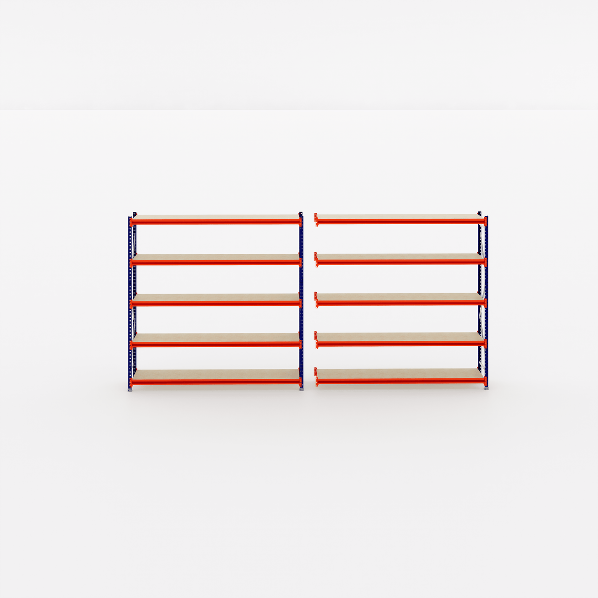 Two empty RackZone Longspan Shelving units with steel panels, 600mm deep.