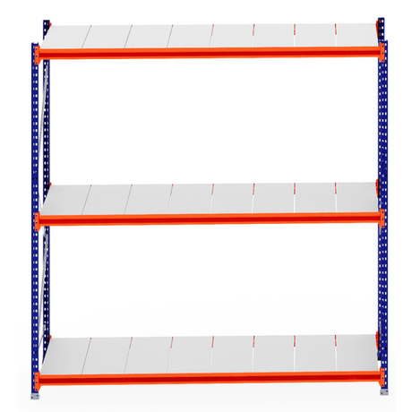 RackZone Longspan Shelving Starter, 800mm deep, steel panels, blue & orange.