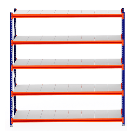 RackZone Longspan Shelving Starter 800mm with steel panels, blue-orange frame.