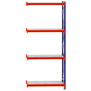 RackZone Longspan Extender, 400mm steel shelves with orange beams.