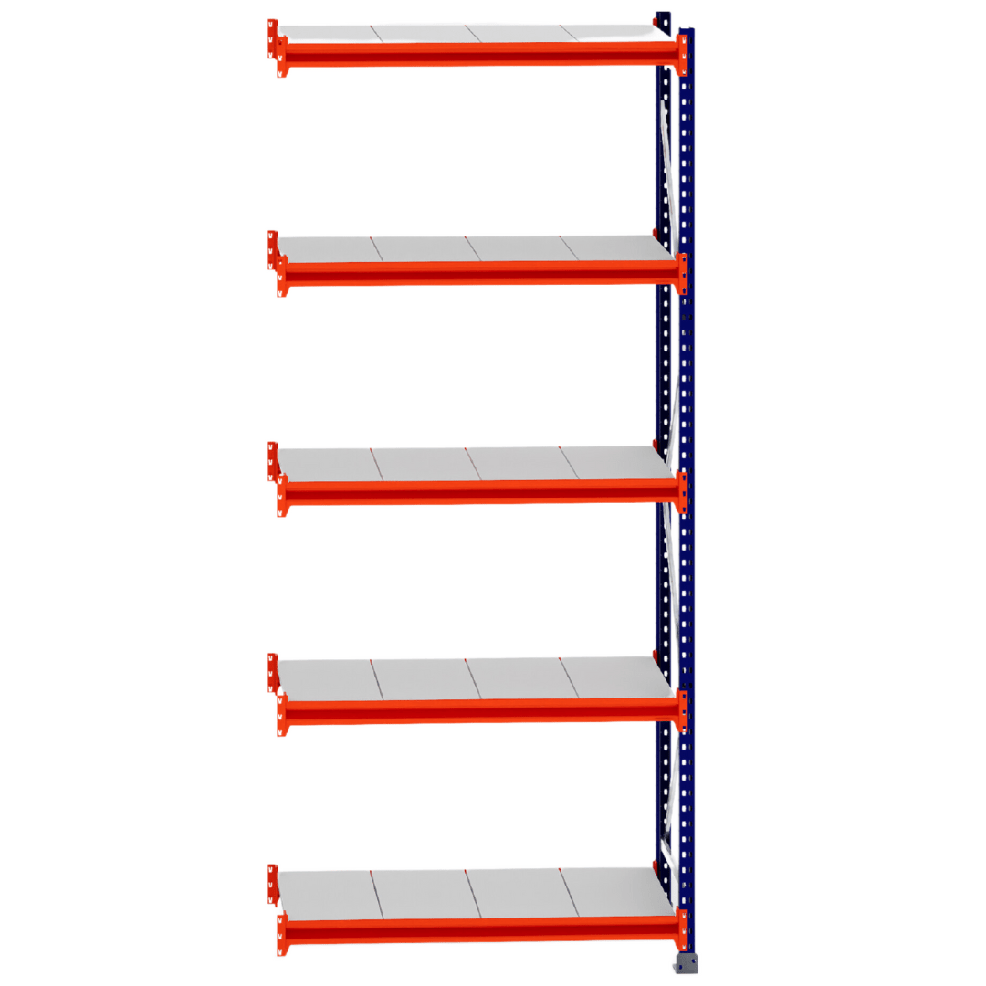 RackZone Longspan Shelving, 400mm steel panels - Extender, orange & white.