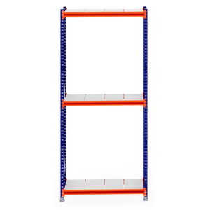 RackZone Longspan Shelving Starter, 600mm steel panels, blue & orange frame.