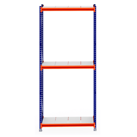 RackZone Longspan Shelving Starter, 600mm steel panels, blue & orange frame.